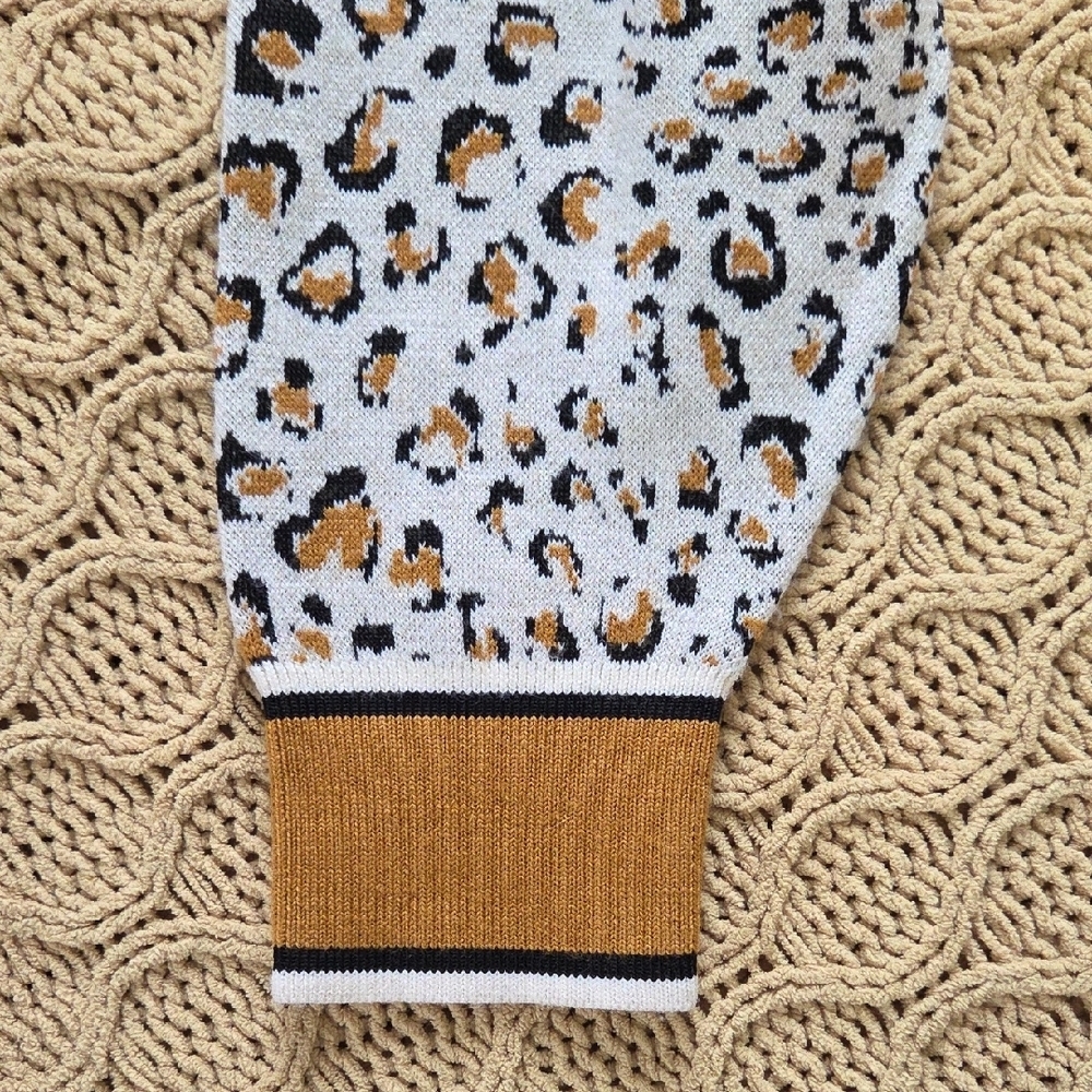 Veronica Beard Ronja Animal Print Varsity Trim V-Neck Sweater - Size M View 6
